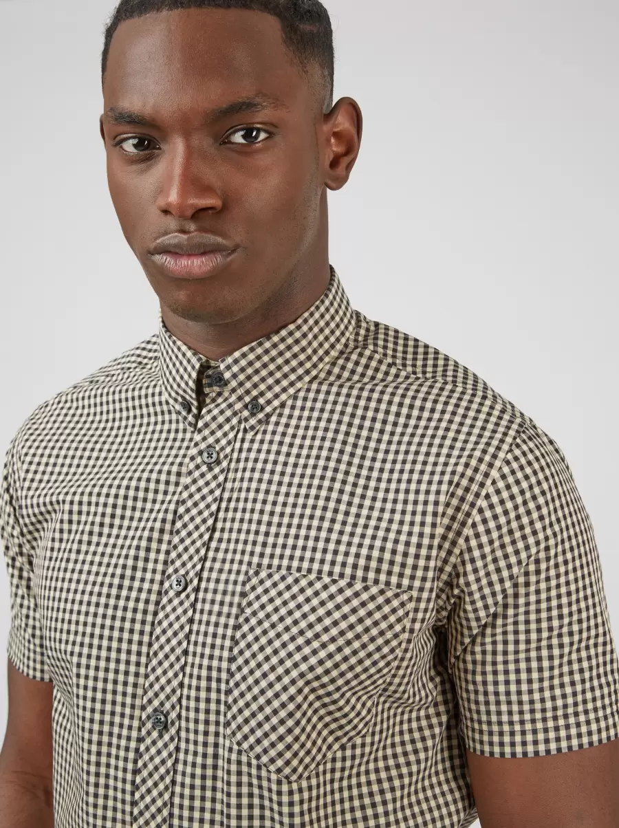 Black Men Safe Signature Short-Sleeve Gingham Shirt - Black Shirts Ben Sherman - 1