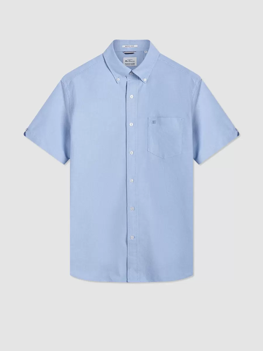 Ben Sherman Men Pale Blue 2024 Short Sleeve Brighton Oxford Organic Shirt - Pale Blue Shirts