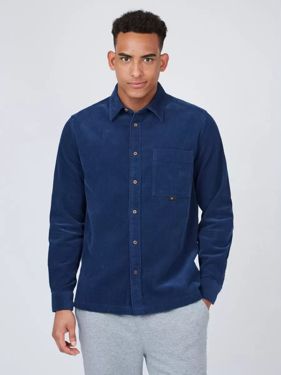 Men Dark Blue Shirts B By Ben Sherman Corduroy Shirt Jacket Bespoke - 4