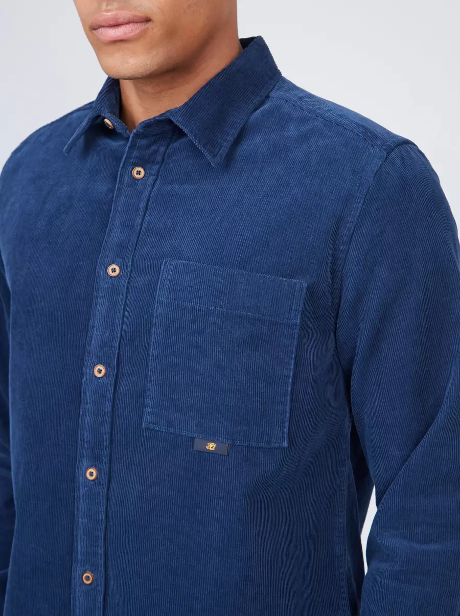 Men Dark Blue Shirts B By Ben Sherman Corduroy Shirt Jacket Bespoke - 9