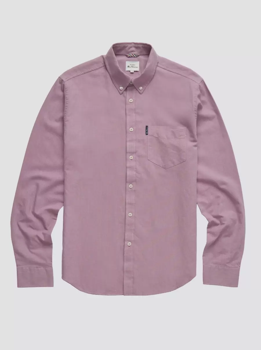 Signature Organic Long-Sleeve Oxford Shirt - Grape Grape Vivid Men Ben Sherman Shirts - 4