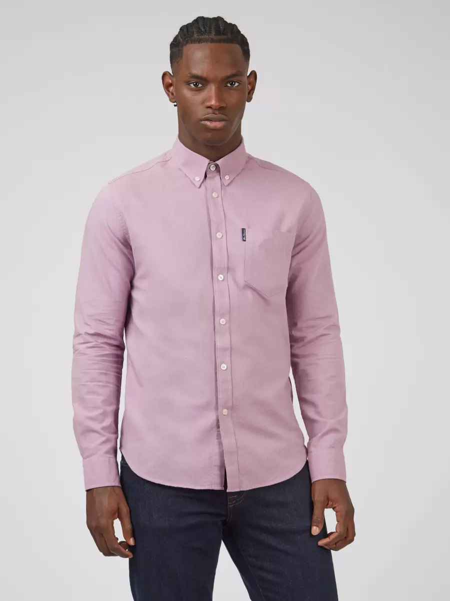 Signature Organic Long-Sleeve Oxford Shirt - Grape Grape Vivid Men Ben Sherman Shirts - 5