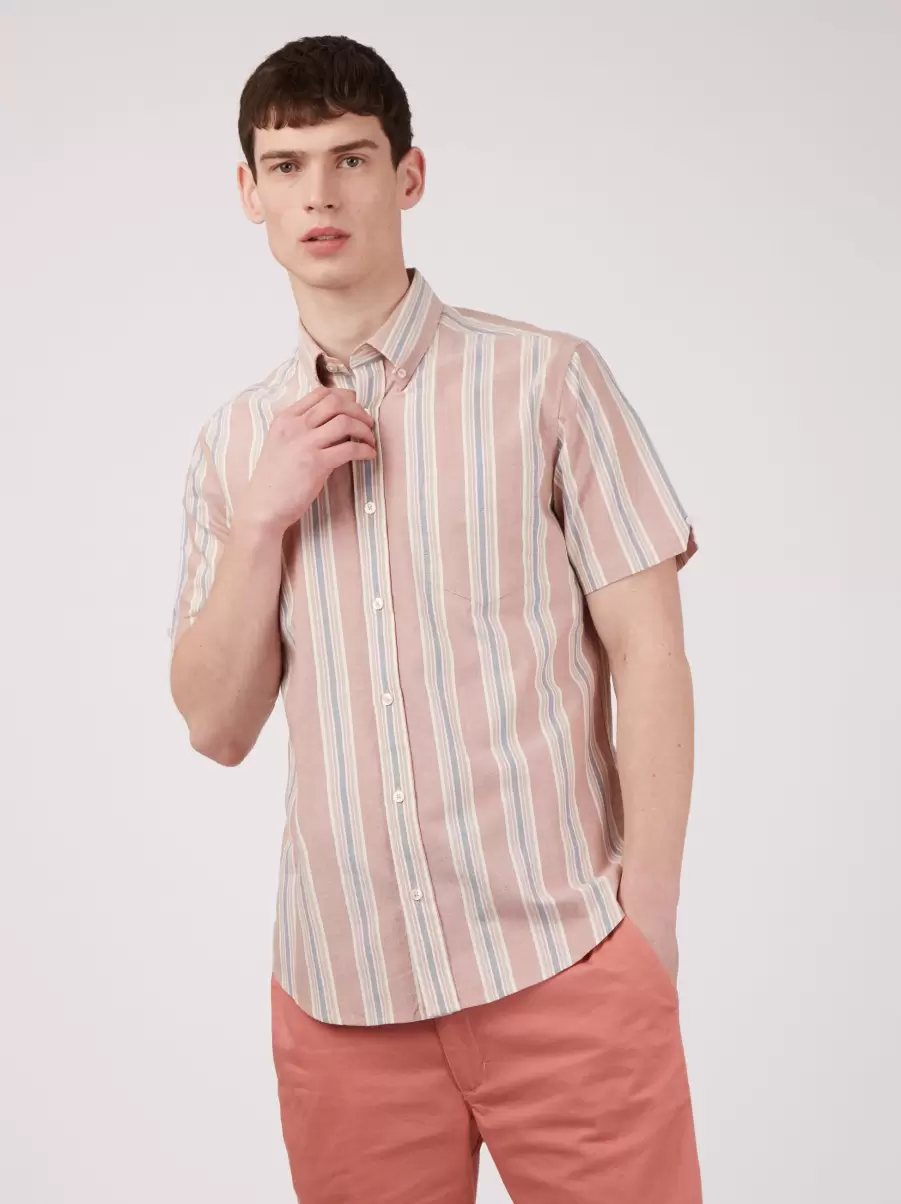 Dark Pink Sumptuous Men Shirts Ivy Oxford Stripe Short-Sleeve Shirt - Dark Pink Ben Sherman - 5