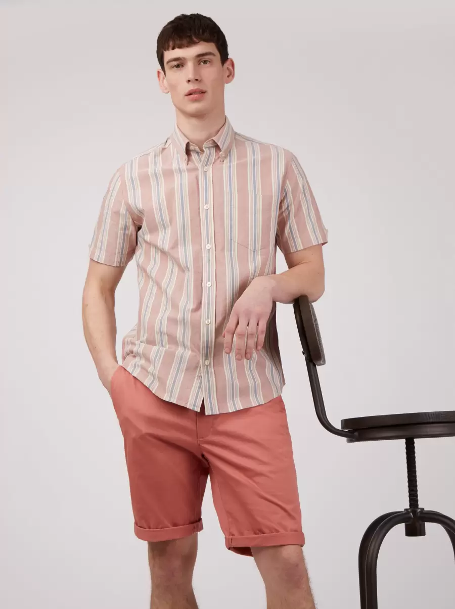 Dark Pink Sumptuous Men Shirts Ivy Oxford Stripe Short-Sleeve Shirt - Dark Pink Ben Sherman - 6