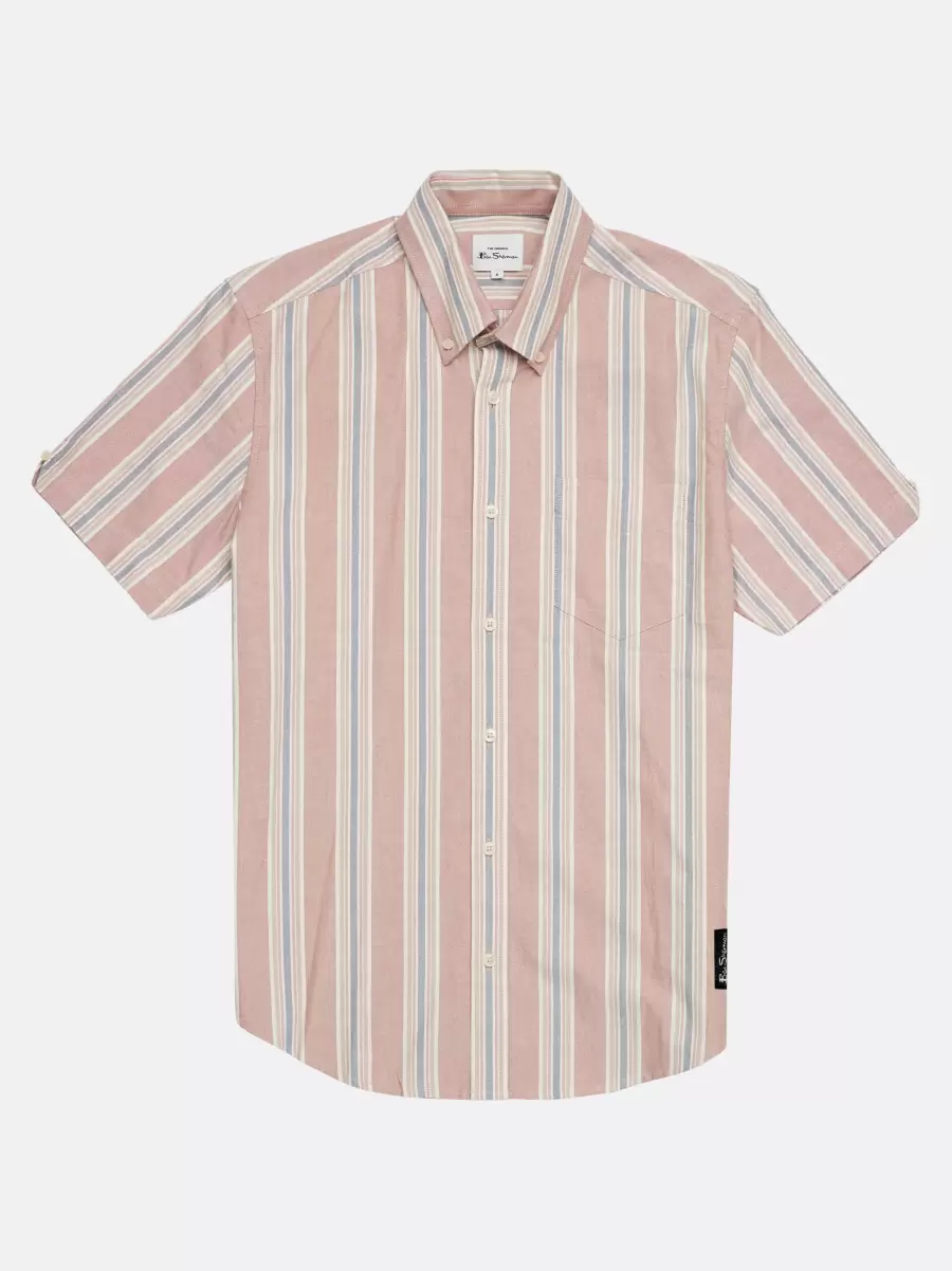 Dark Pink Sumptuous Men Shirts Ivy Oxford Stripe Short-Sleeve Shirt - Dark Pink Ben Sherman