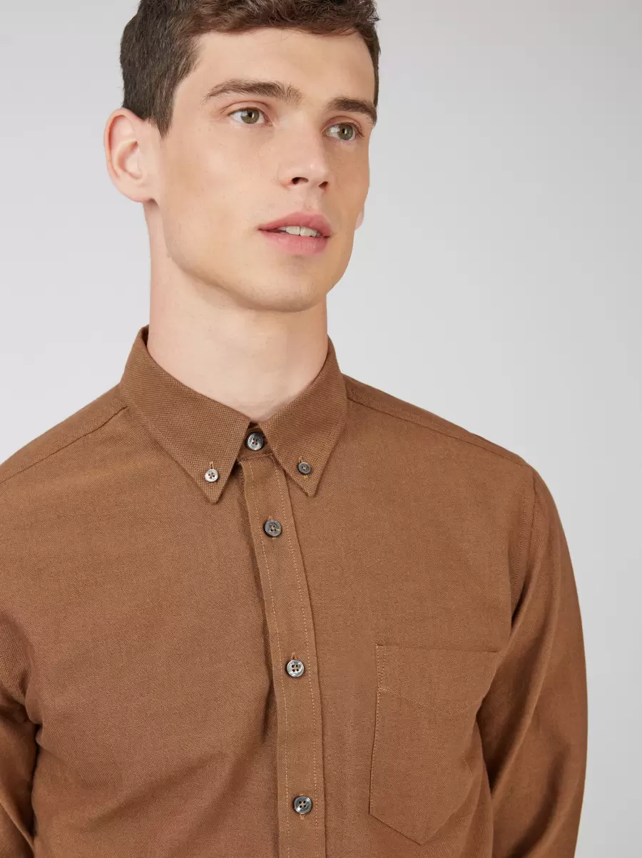 Shirts Signature Organic Long-Sleeve Oxford Shirt - Light Brown Normal Ben Sherman Light Brown Men - 2