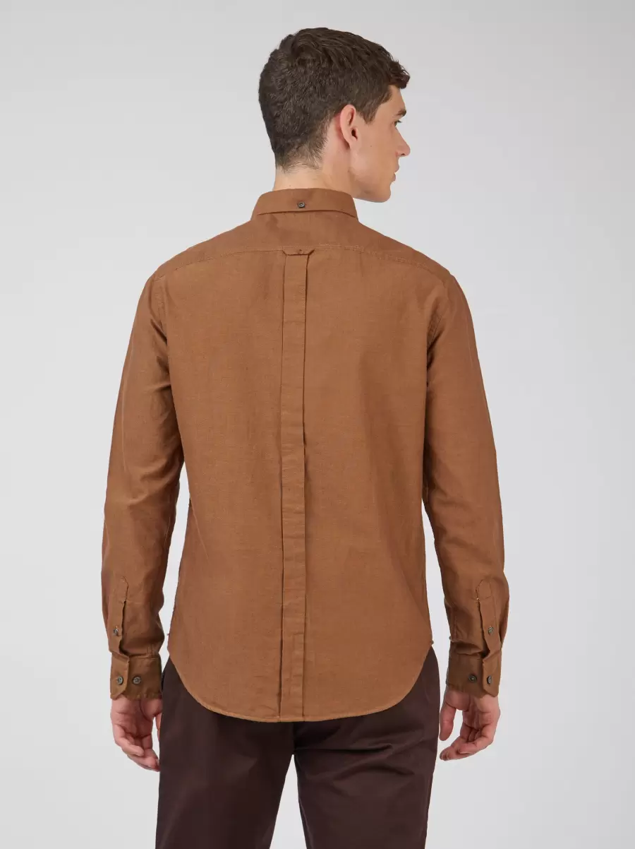 Shirts Signature Organic Long-Sleeve Oxford Shirt - Light Brown Normal Ben Sherman Light Brown Men - 3