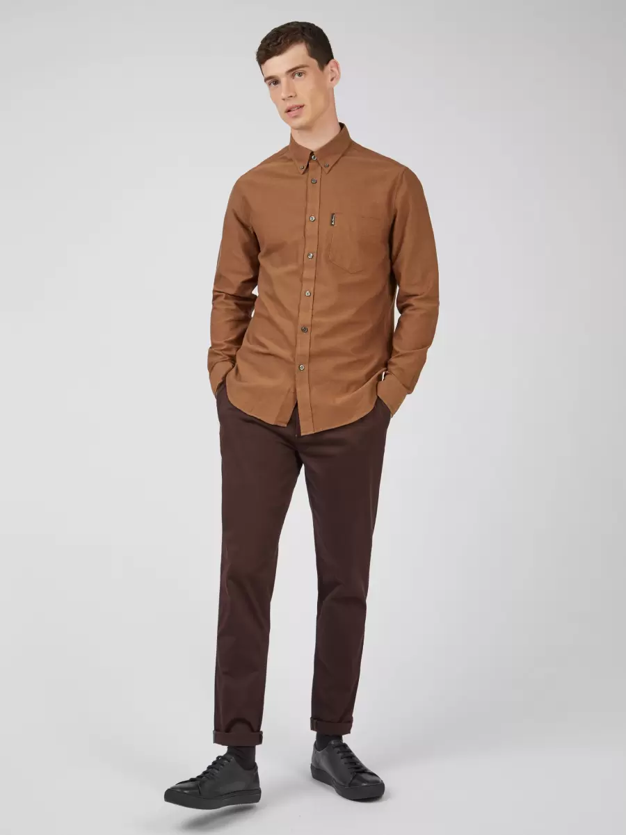 Shirts Signature Organic Long-Sleeve Oxford Shirt - Light Brown Normal Ben Sherman Light Brown Men - 4