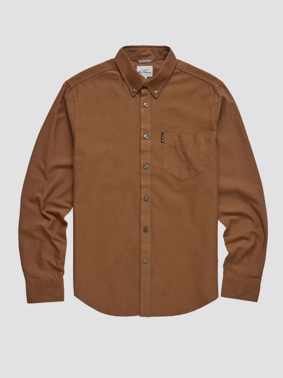 Shirts Signature Organic Long-Sleeve Oxford Shirt - Light Brown Normal Ben Sherman Light Brown Men - 5