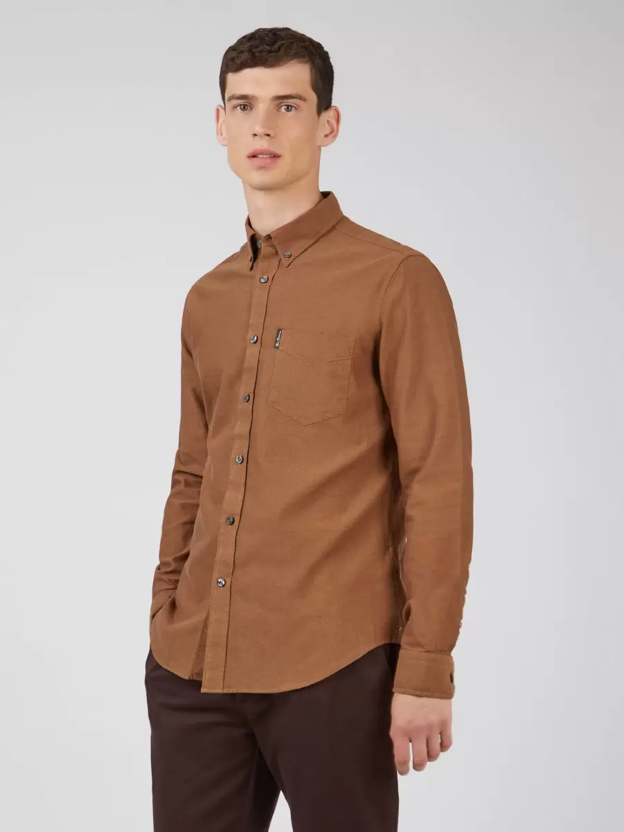 Shirts Signature Organic Long-Sleeve Oxford Shirt - Light Brown Normal Ben Sherman Light Brown Men