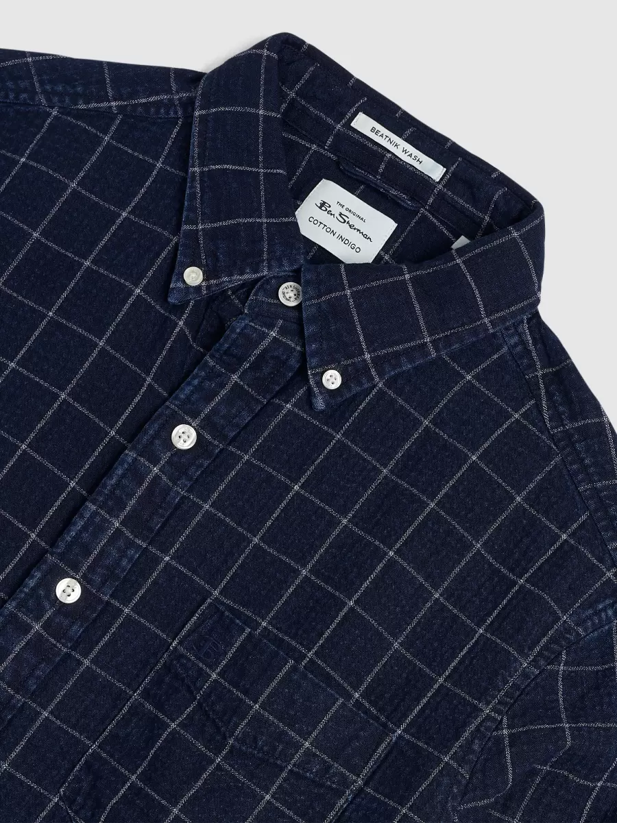 Shirts Indigo Windowpane Check Dalston Blues Beatnik Overshirt - Indigo Men Sustainable Ben Sherman - 2