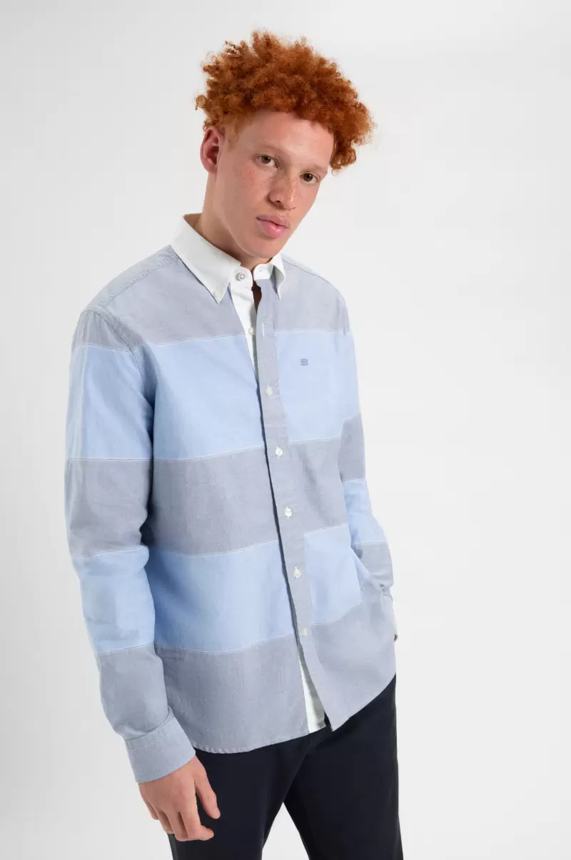 Ben Sherman Pale Blue Men Shirts Superior Brighton Oxford Organic Garment Dye Rugby Shirt - 1