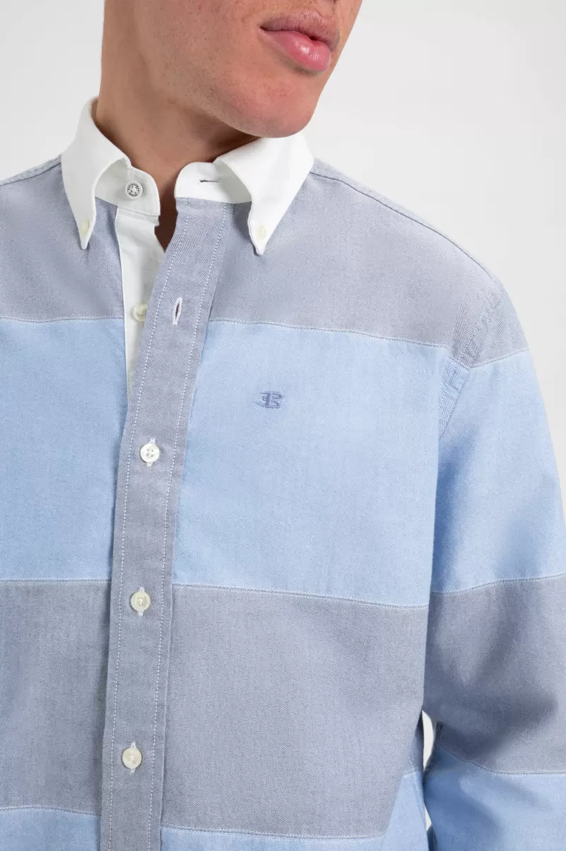 Ben Sherman Pale Blue Men Shirts Superior Brighton Oxford Organic Garment Dye Rugby Shirt - 3