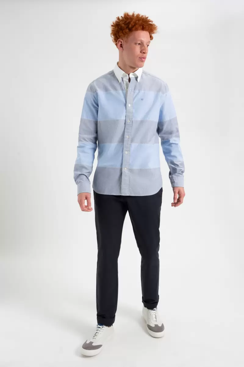 Ben Sherman Pale Blue Men Shirts Superior Brighton Oxford Organic Garment Dye Rugby Shirt - 4