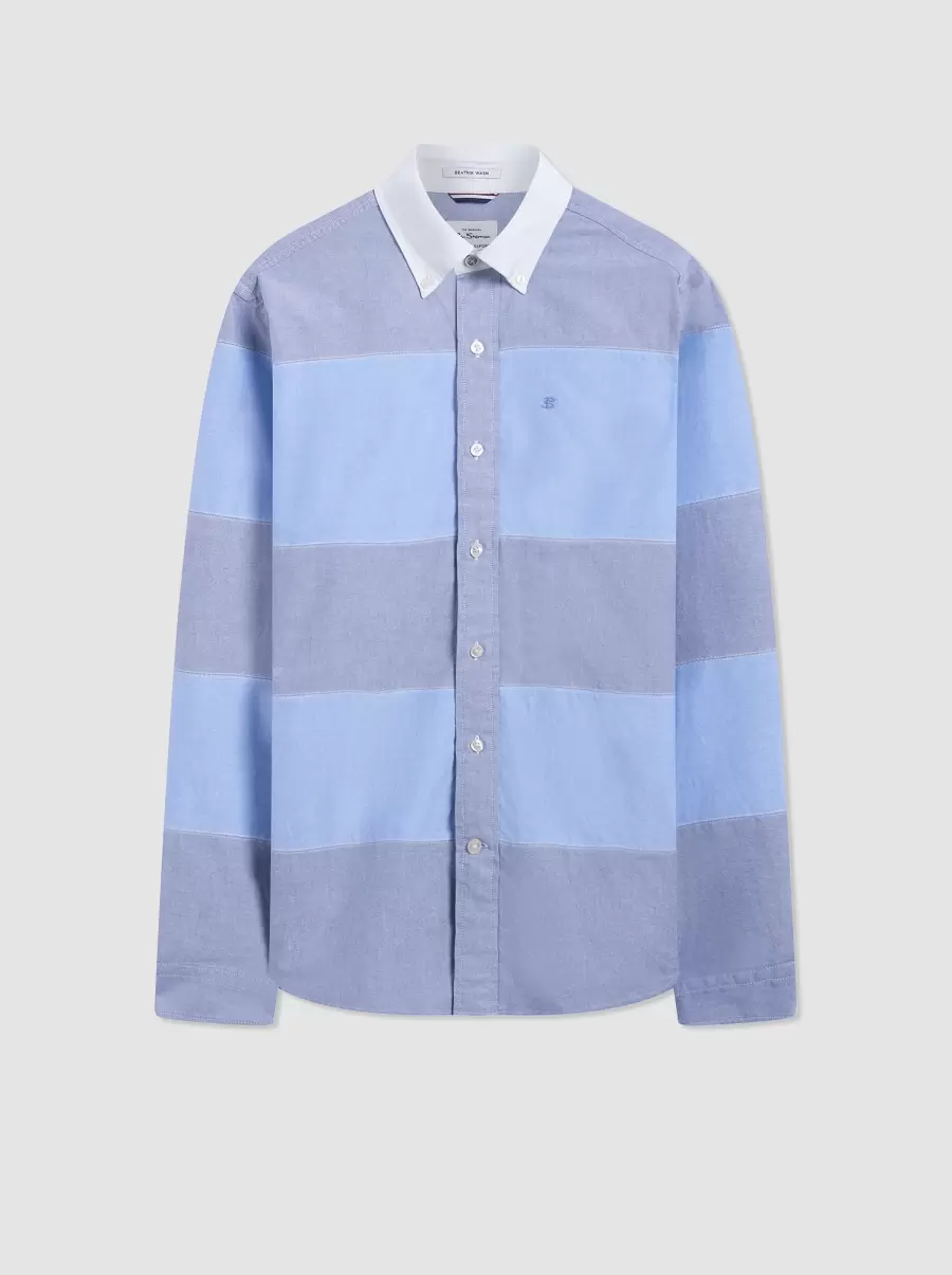 Ben Sherman Pale Blue Men Shirts Superior Brighton Oxford Organic Garment Dye Rugby Shirt