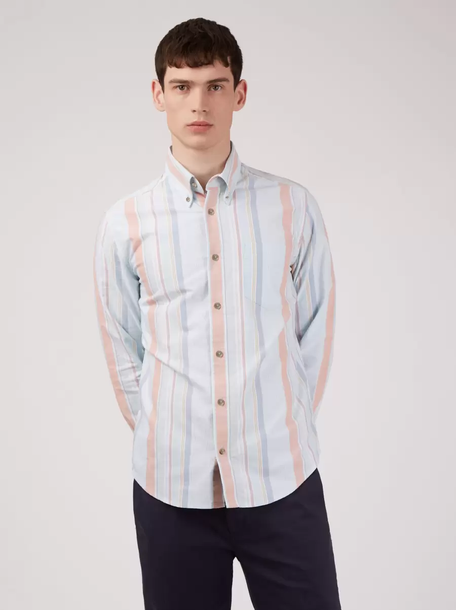 Simple The Oxford Ivy Stripe Long-Sleeve Shirt - Sky Blue Men Sky Blue Shirts Ben Sherman - 1