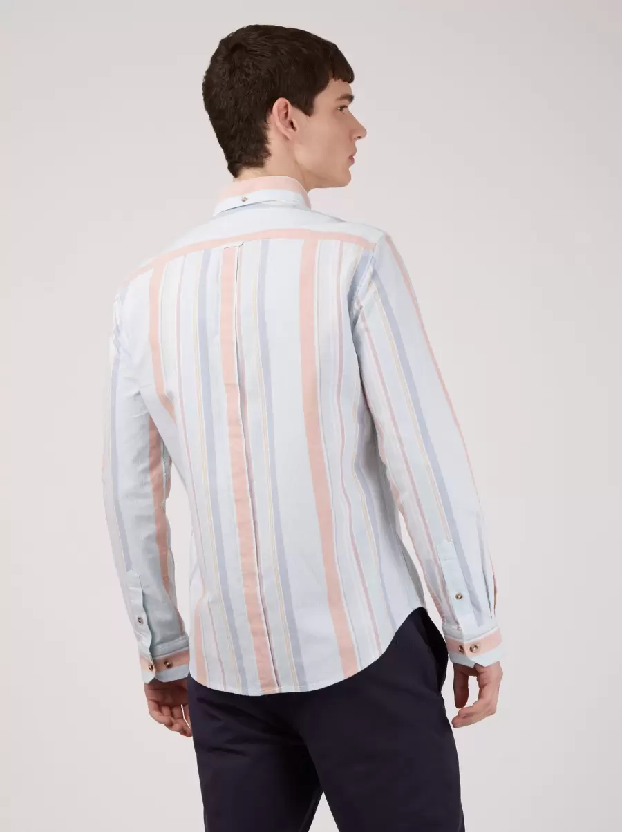 Simple The Oxford Ivy Stripe Long-Sleeve Shirt - Sky Blue Men Sky Blue Shirts Ben Sherman - 3