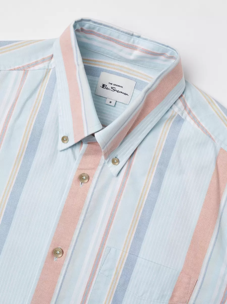 Simple The Oxford Ivy Stripe Long-Sleeve Shirt - Sky Blue Men Sky Blue Shirts Ben Sherman