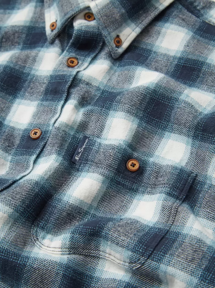 Brushed Ombre Check Long-Sleeve Shirt Shirts Midnight Fashionable Ben Sherman Men - 1