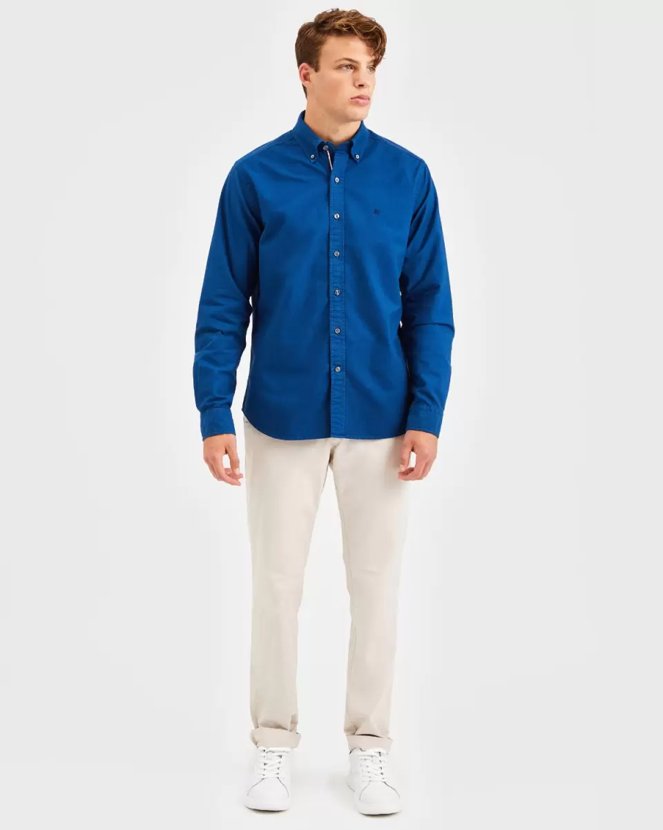 Ben Sherman Men Cool Indigo Durable Shirts Beatnik Oxford Garment Dye Shirt - Cool Indigo - 2