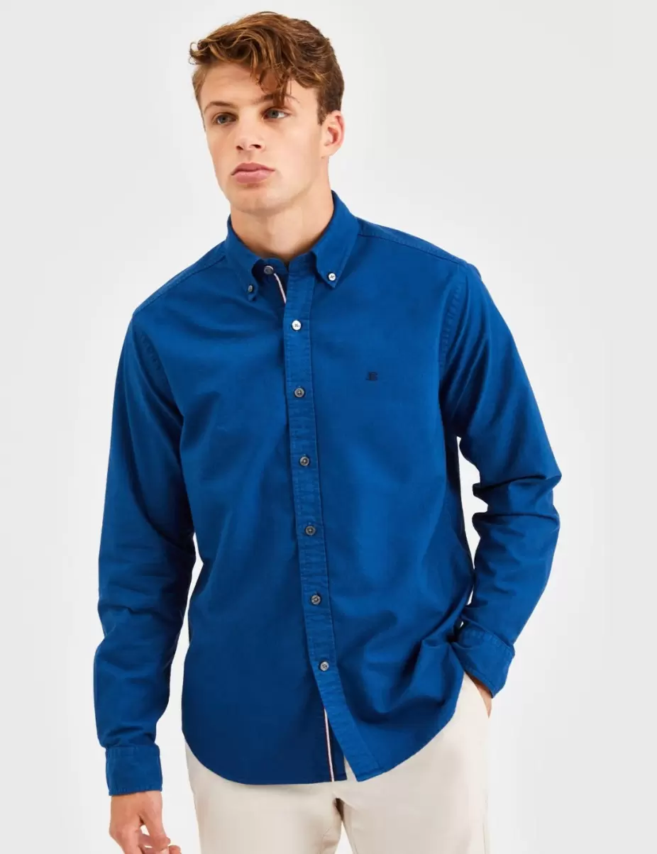 Ben Sherman Men Cool Indigo Durable Shirts Beatnik Oxford Garment Dye Shirt - Cool Indigo
