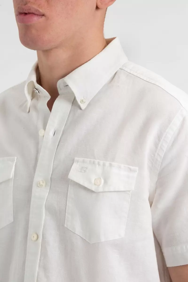 Ingenious Men Ben Sherman White Shirts Garment Dye Short-Sleeve Linen Shirt - White - 2