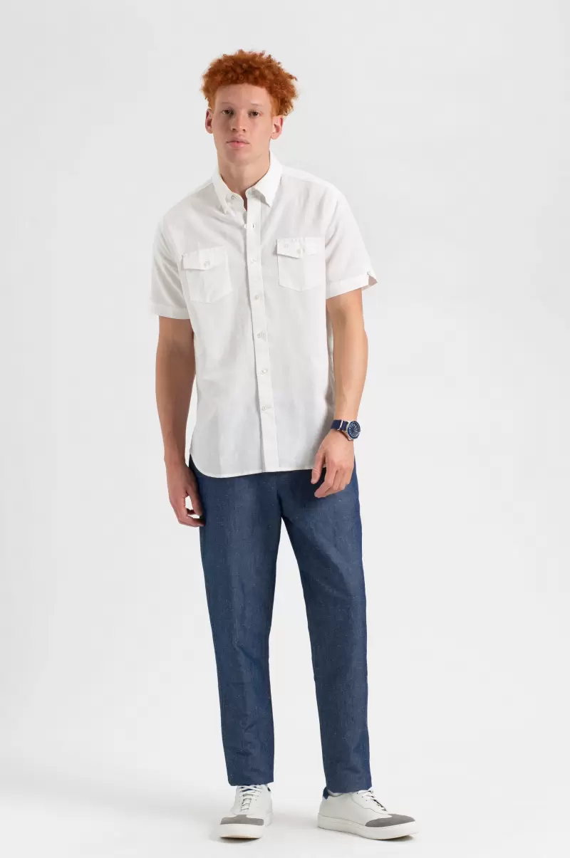Ingenious Men Ben Sherman White Shirts Garment Dye Short-Sleeve Linen Shirt - White - 3