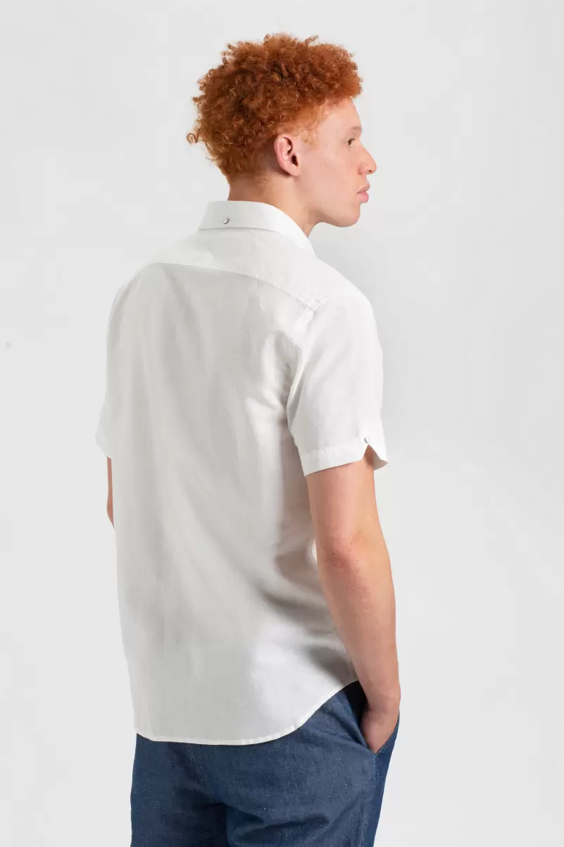 Ingenious Men Ben Sherman White Shirts Garment Dye Short-Sleeve Linen Shirt - White - 4
