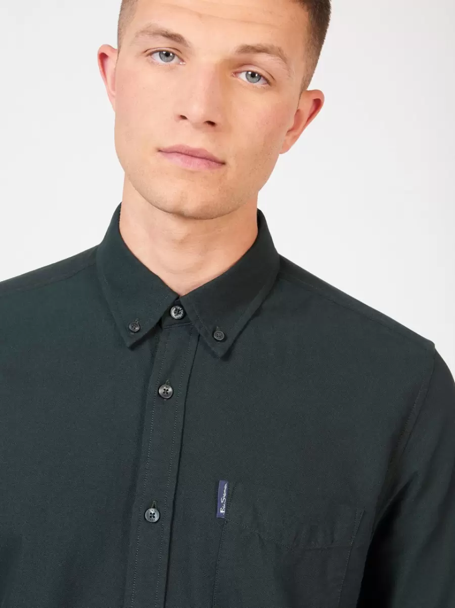 Signature Organic Long-Sleeve Oxford Shirt - Dark Green Trending Men Dark Green Ben Sherman Shirts