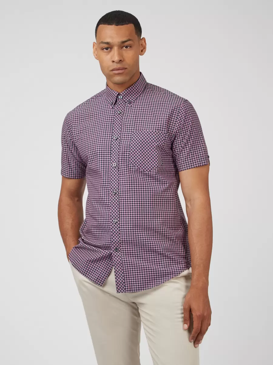 Men Violet|Default Title Ben Sherman Sale Signature Short-Sleeve Gingham Shirt - Violet Shirts - 1