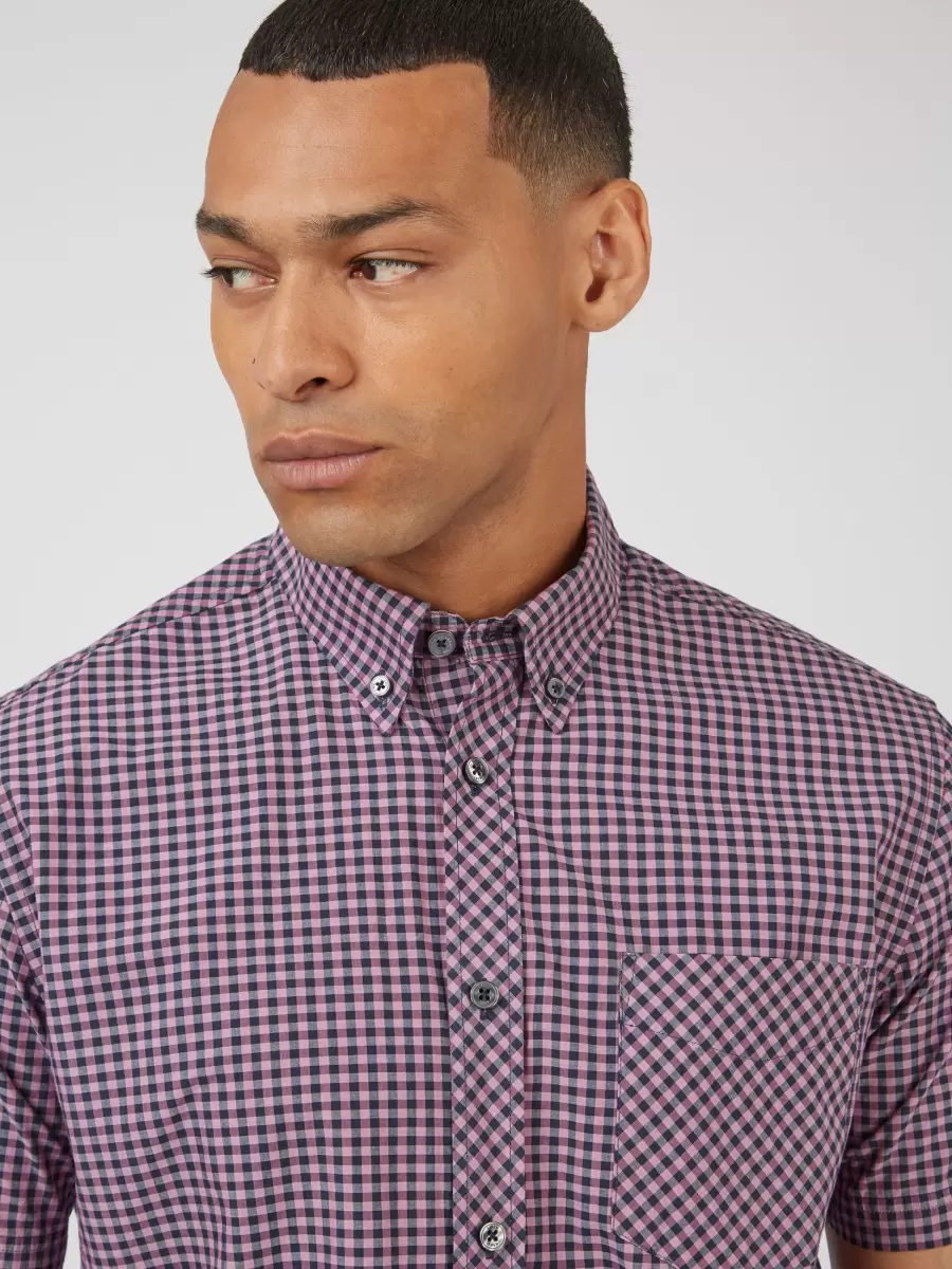 Men Violet|Default Title Ben Sherman Sale Signature Short-Sleeve Gingham Shirt - Violet Shirts - 2