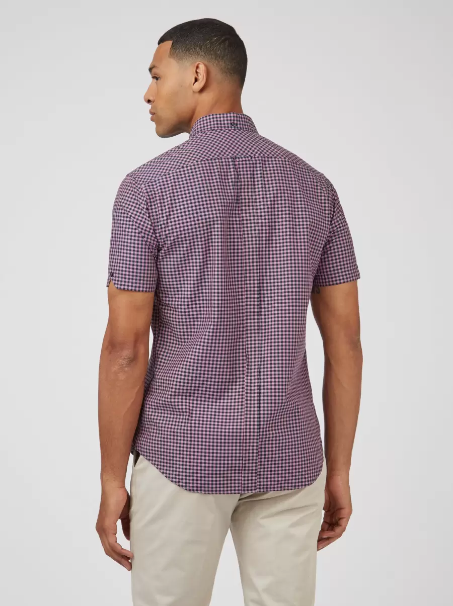 Men Violet|Default Title Ben Sherman Sale Signature Short-Sleeve Gingham Shirt - Violet Shirts - 4