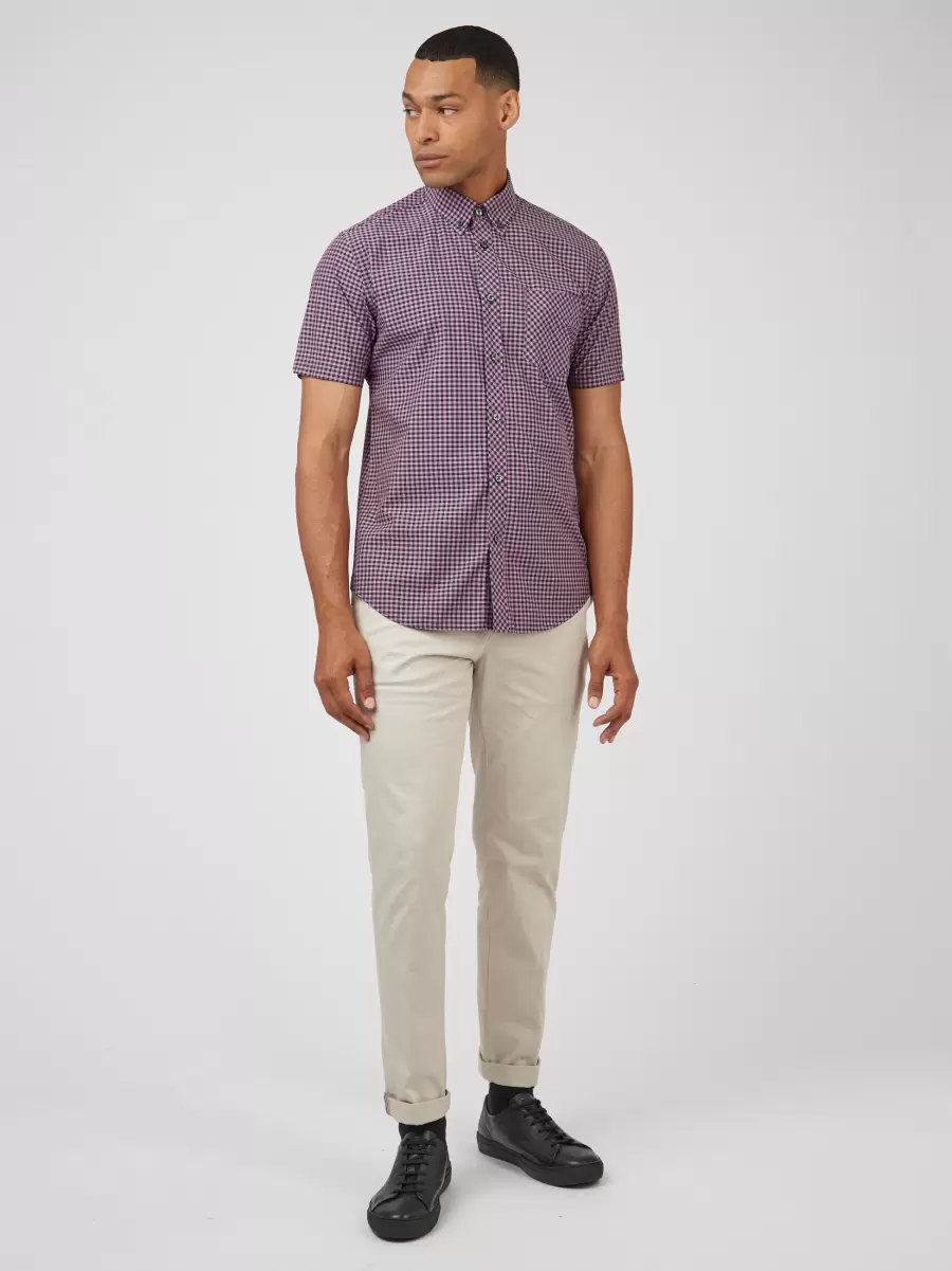 Men Violet|Default Title Ben Sherman Sale Signature Short-Sleeve Gingham Shirt - Violet Shirts - 5