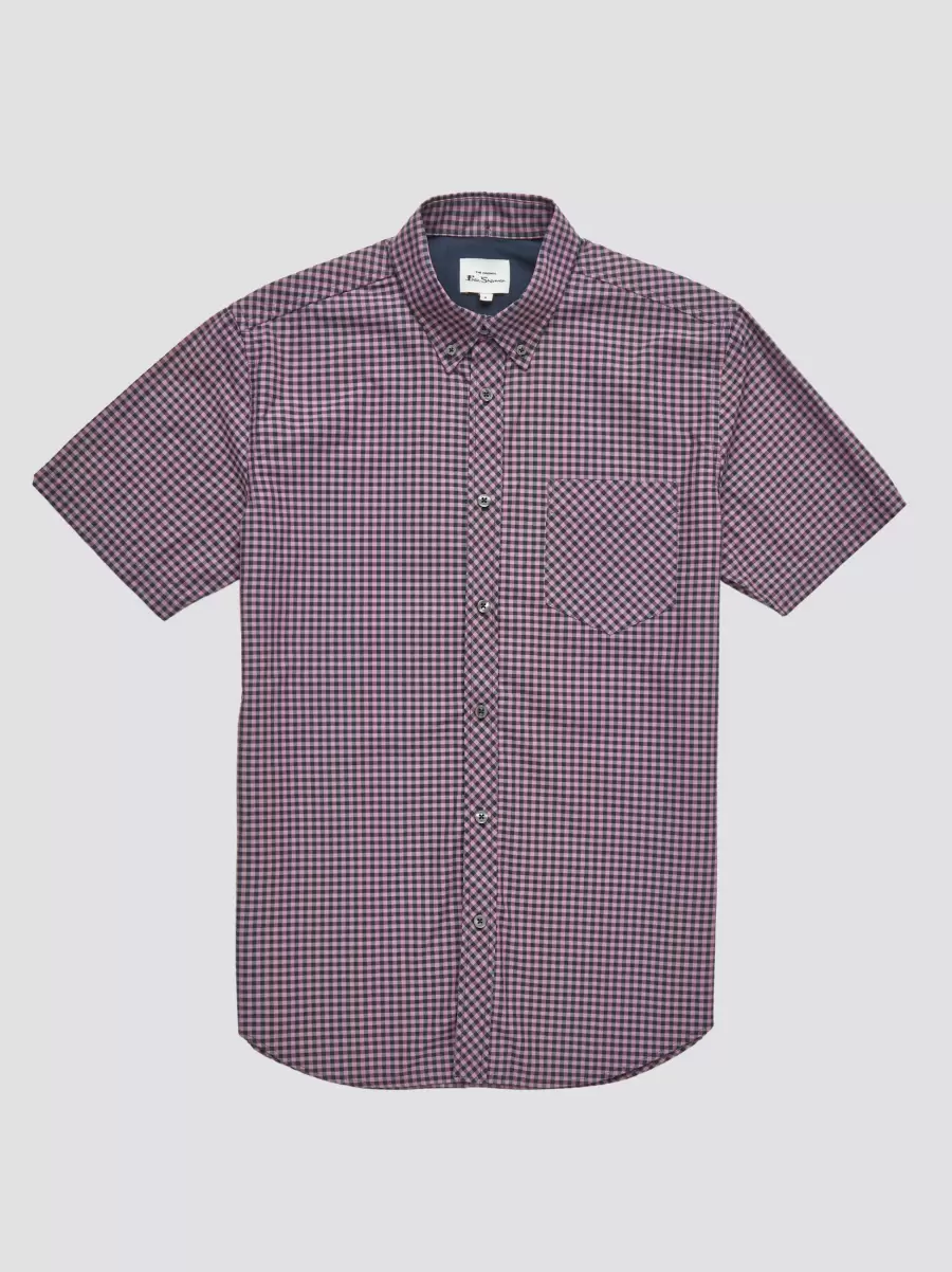 Men Violet|Default Title Ben Sherman Sale Signature Short-Sleeve Gingham Shirt - Violet Shirts