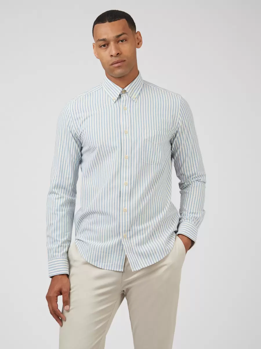 Pale Blue Pure Ben Sherman Oxford Stripe Long-Sleeve Shirt - Pale Blue Men Shirts - 3