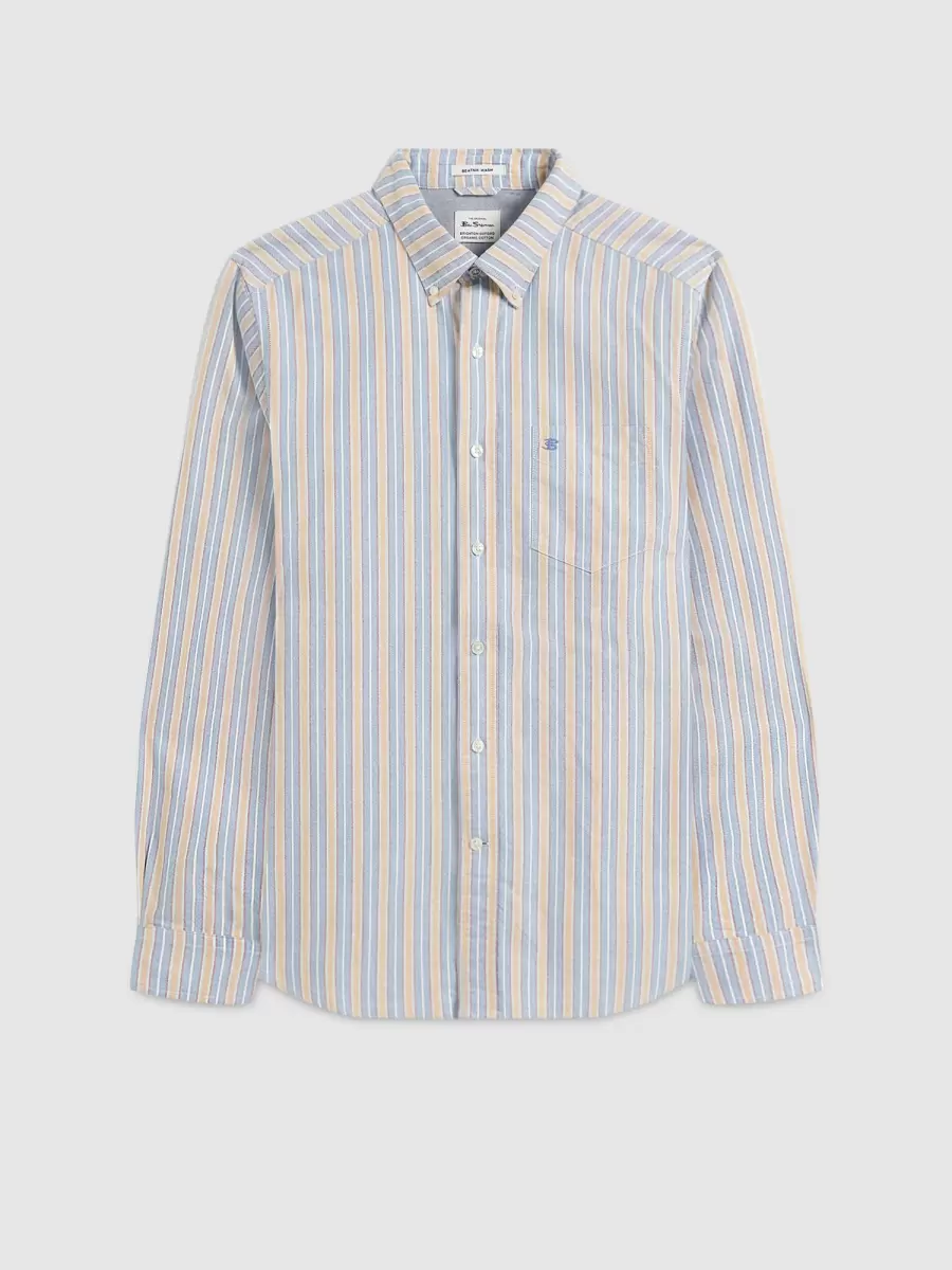 Collegiate Blue Multi Stripe Best Men Ben Sherman Shirts Brighton Oxford Organic Stripe Shirt - Collegiate Blue Multi Stripe