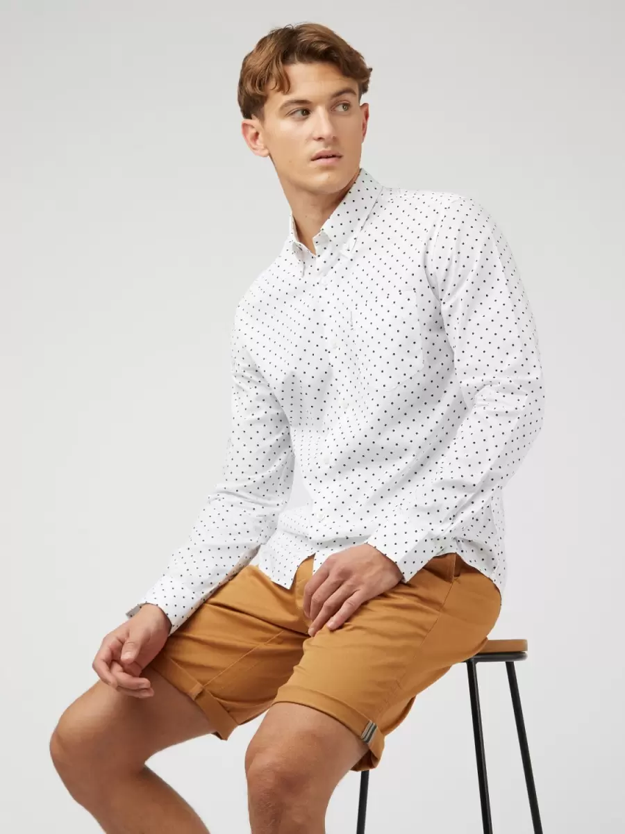 White Normal Men White Polka Dot Print Long-Sleeve Shirt Shirts Ben Sherman - 6