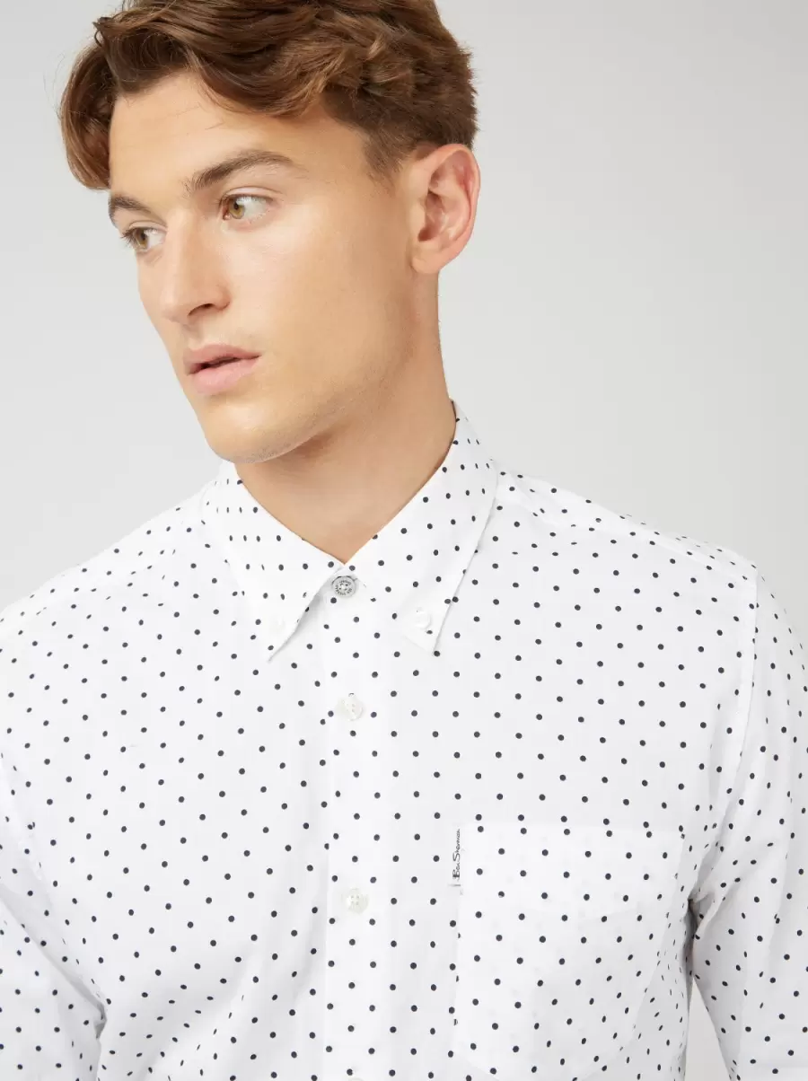 White Normal Men White Polka Dot Print Long-Sleeve Shirt Shirts Ben Sherman