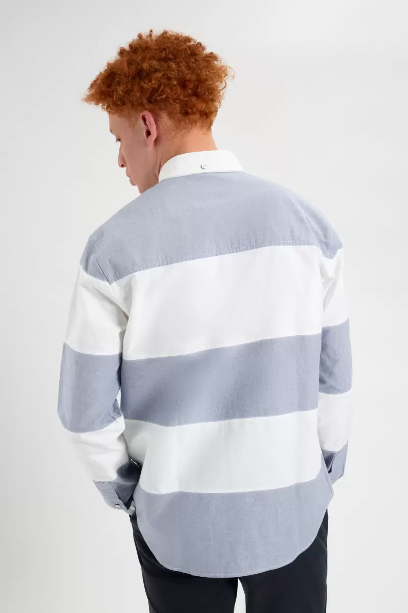 Men Ben Sherman Navy White Stripe Shirts Brighton Oxford Organic Garment Dye Rugby Shirt Inexpensive - 2