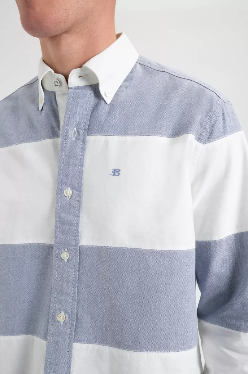 Men Ben Sherman Navy White Stripe Shirts Brighton Oxford Organic Garment Dye Rugby Shirt Inexpensive - 3