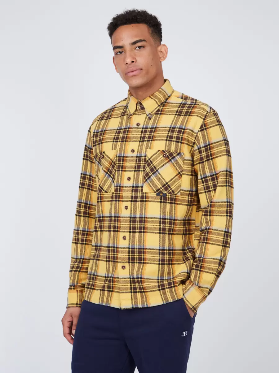 Shirts B By Ben Sherman Check Long-Sleeve Overshirt Sunflower Men Professional - 2