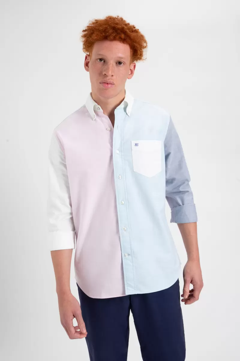 Varsity Oxford Color Blocked Organic Shirt Shirts Distinct Washed Pink Men Ben Sherman - 1
