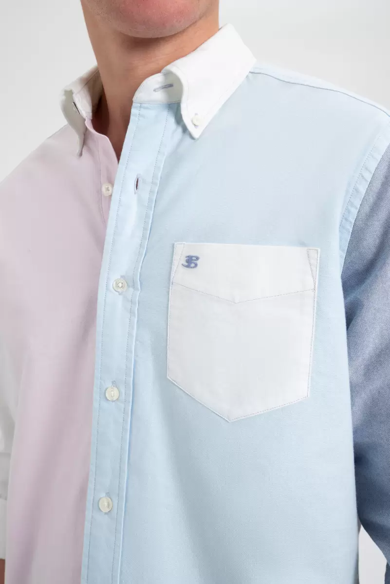 Varsity Oxford Color Blocked Organic Shirt Shirts Distinct Washed Pink Men Ben Sherman - 2