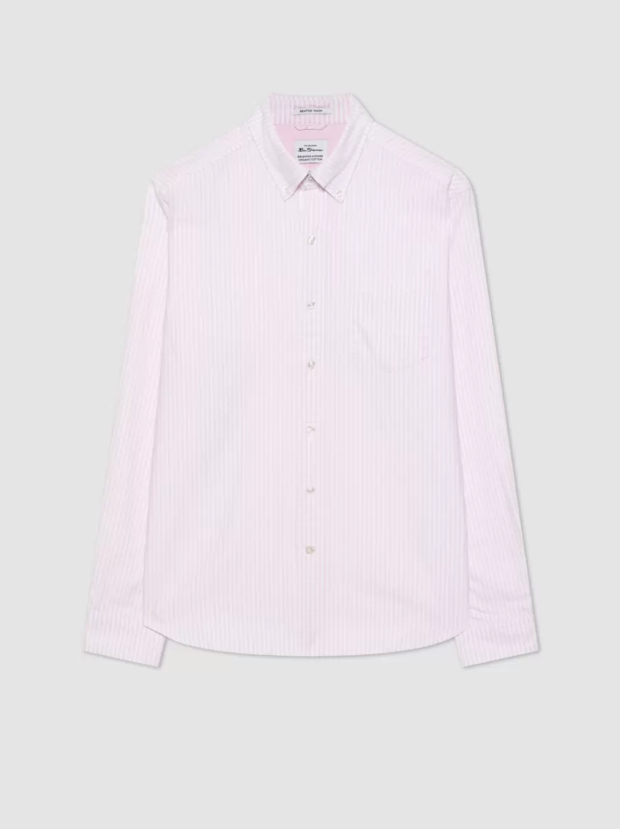 Shirts Ben Sherman Brighton Oxford Organic Stripe Shirt - Pink Bengal Stripe Pink Bengal Stripe Men Embody