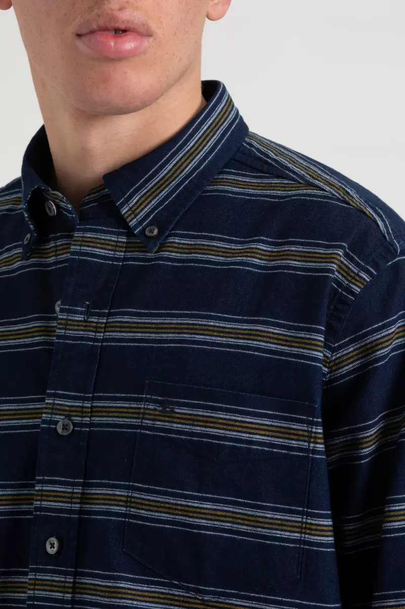 Dalston Blues Long Sleeve Indigo Stripe Shirt Indigo/Mustard Stripe Flexible Men Ben Sherman Shirts - 1