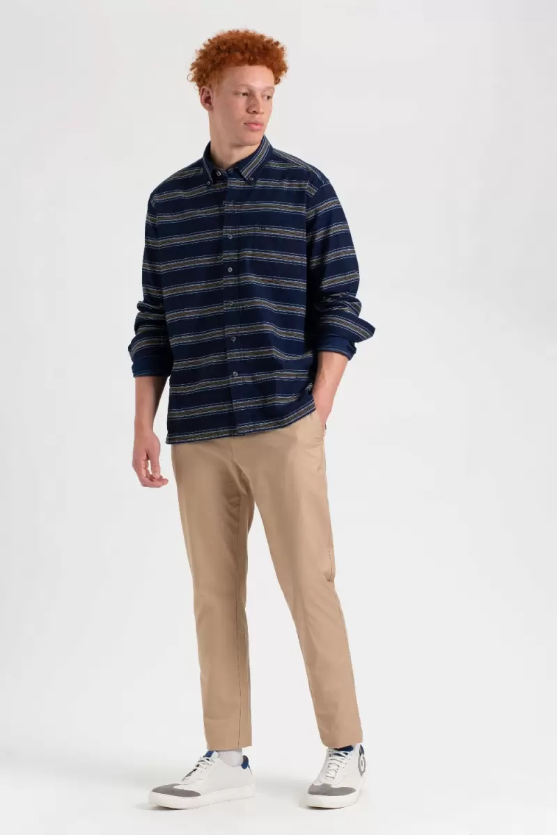 Dalston Blues Long Sleeve Indigo Stripe Shirt Indigo/Mustard Stripe Flexible Men Ben Sherman Shirts - 2
