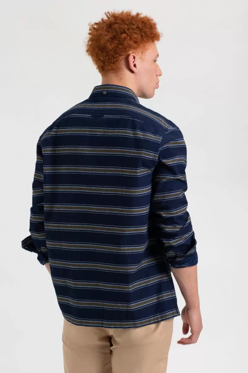 Dalston Blues Long Sleeve Indigo Stripe Shirt Indigo/Mustard Stripe Flexible Men Ben Sherman Shirts - 3