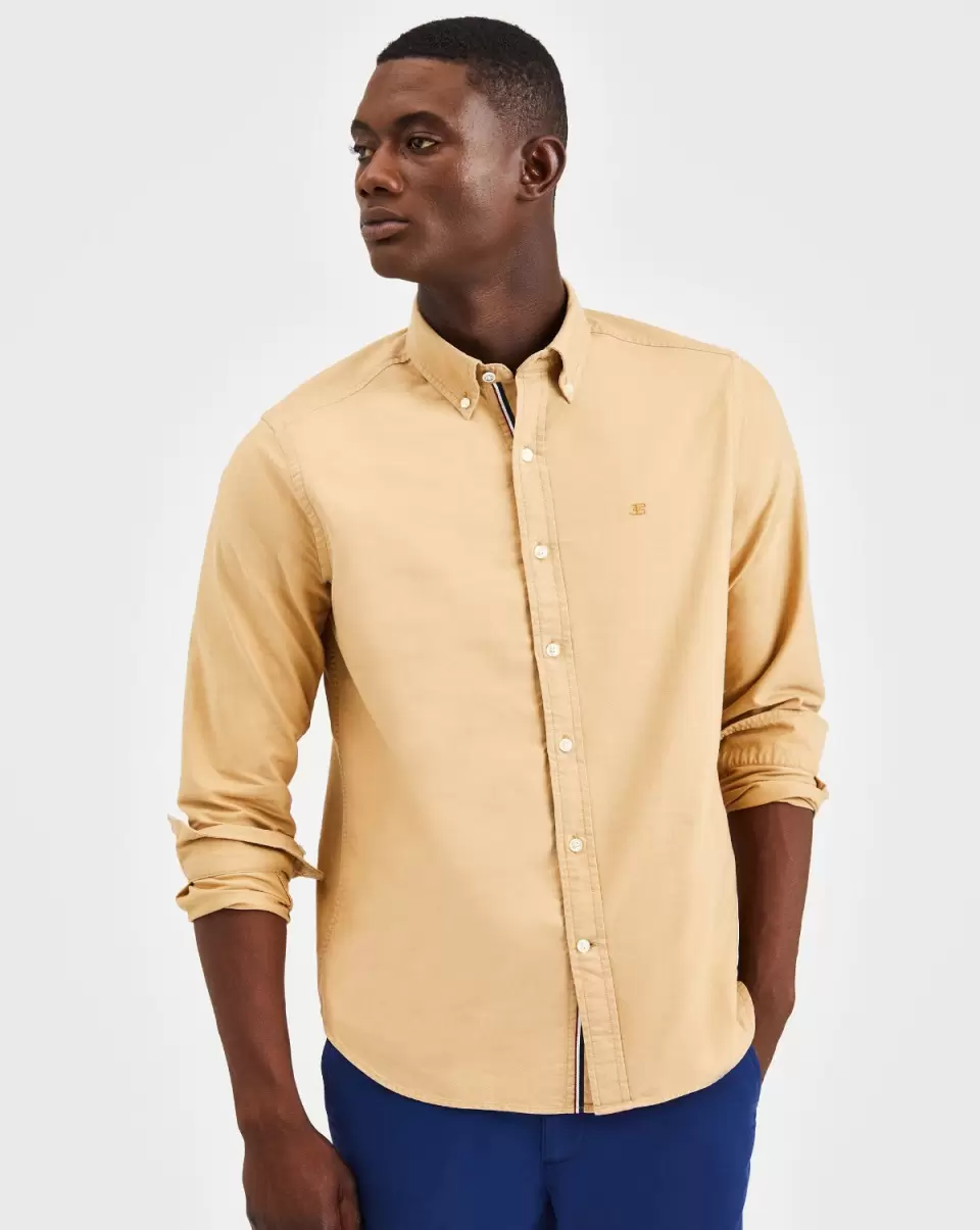 Khaki Beatnik Oxford Garment Dye Shirt - Khaki Shirts Robust Ben Sherman Men - 1