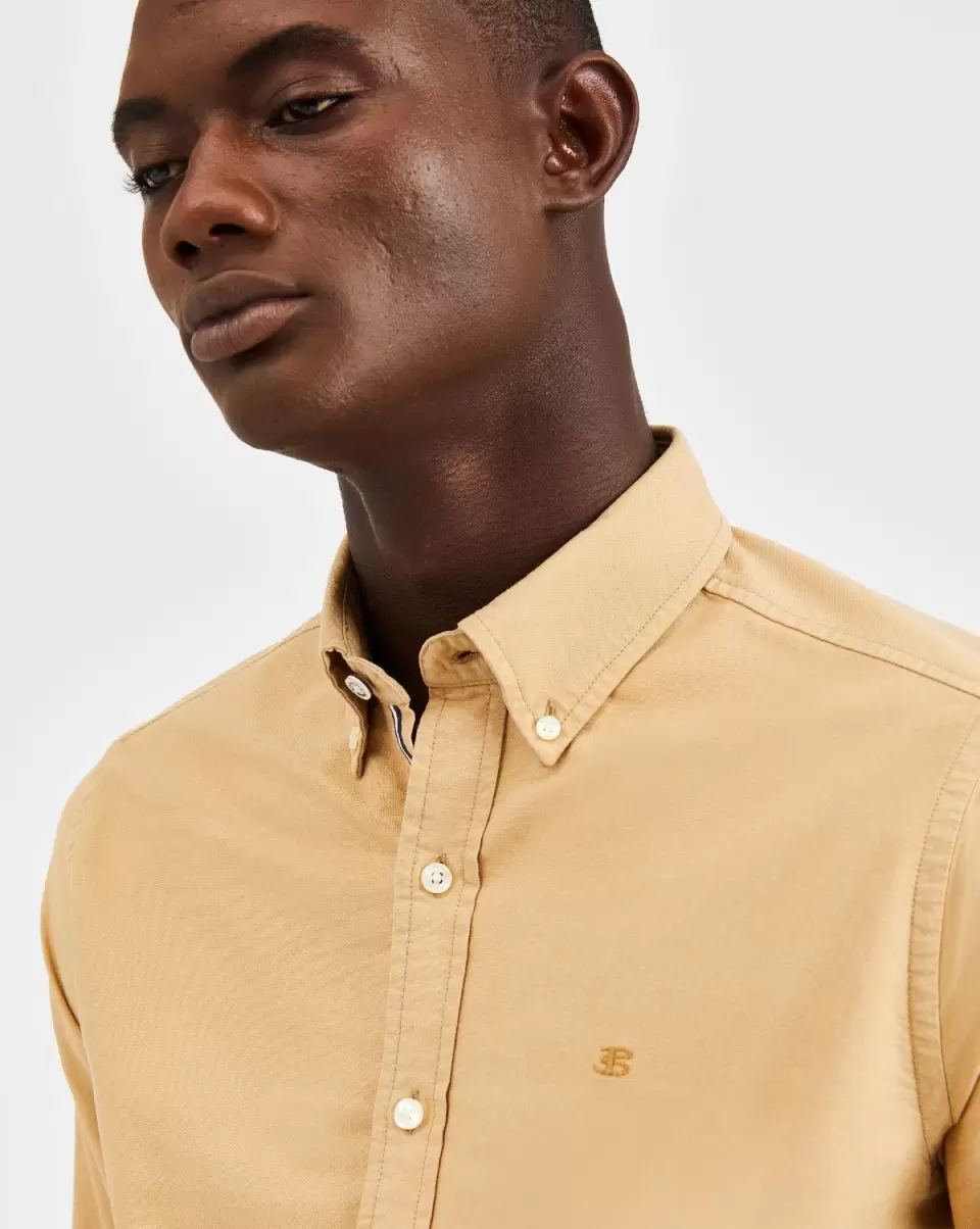 Khaki Beatnik Oxford Garment Dye Shirt - Khaki Shirts Robust Ben Sherman Men - 3