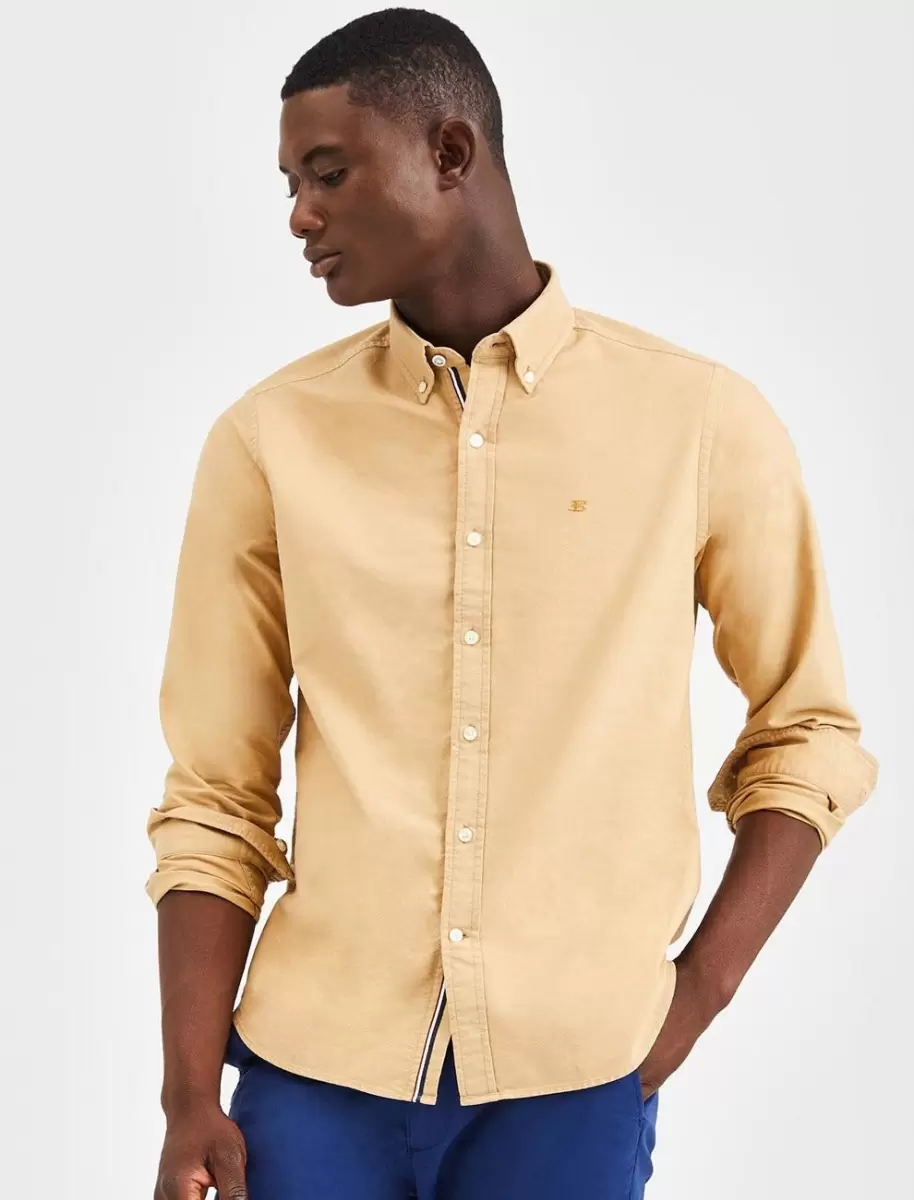 Khaki Beatnik Oxford Garment Dye Shirt - Khaki Shirts Robust Ben Sherman Men